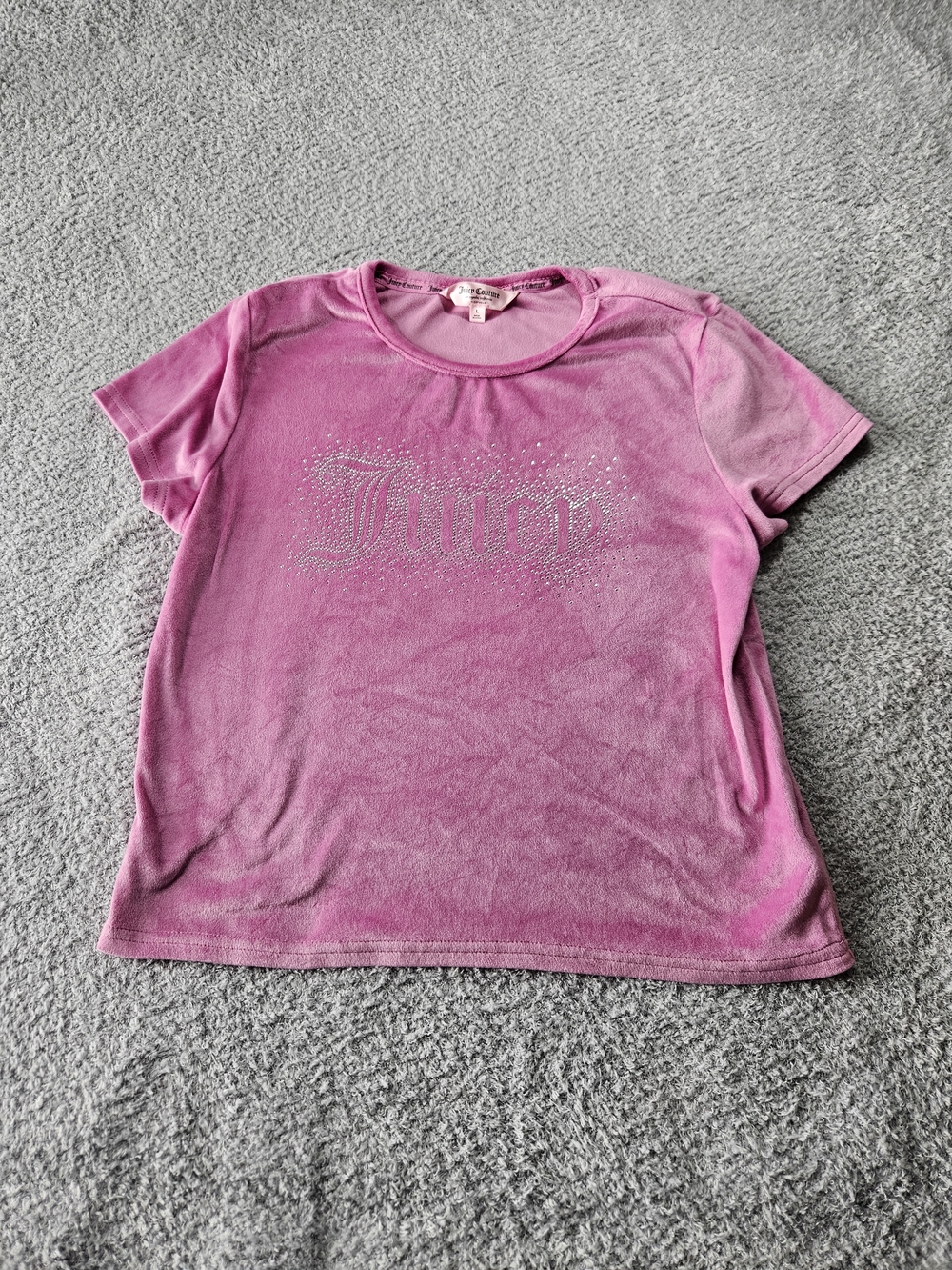 Juicy Couture Pink Velour Short Sleeve Tee with Crystal Logo